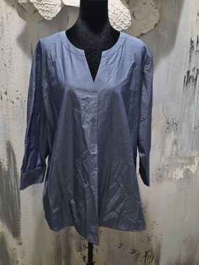 Van Heusen Dusty Blue V-Notch Tunic Top